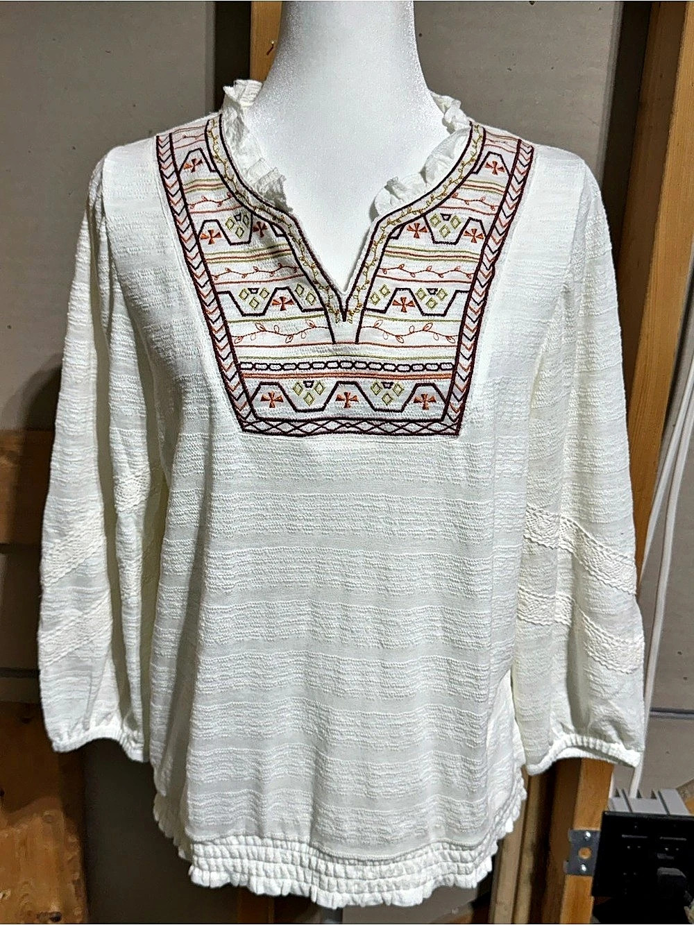 Ivory Embroidered top in Size Medium